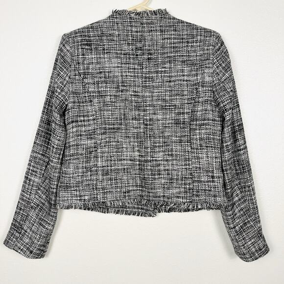 Anthropologie sz 4 Tweed Double-Breasted Black/White Pearl Button Blazer Jacket - Picture 7 of 9